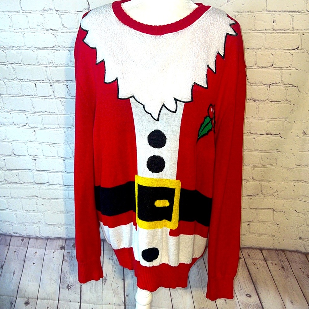 4XLT Santa knit UGLY ( but cute) CHRISTMAS SWEATER. PLUS SIZE Beard is raised